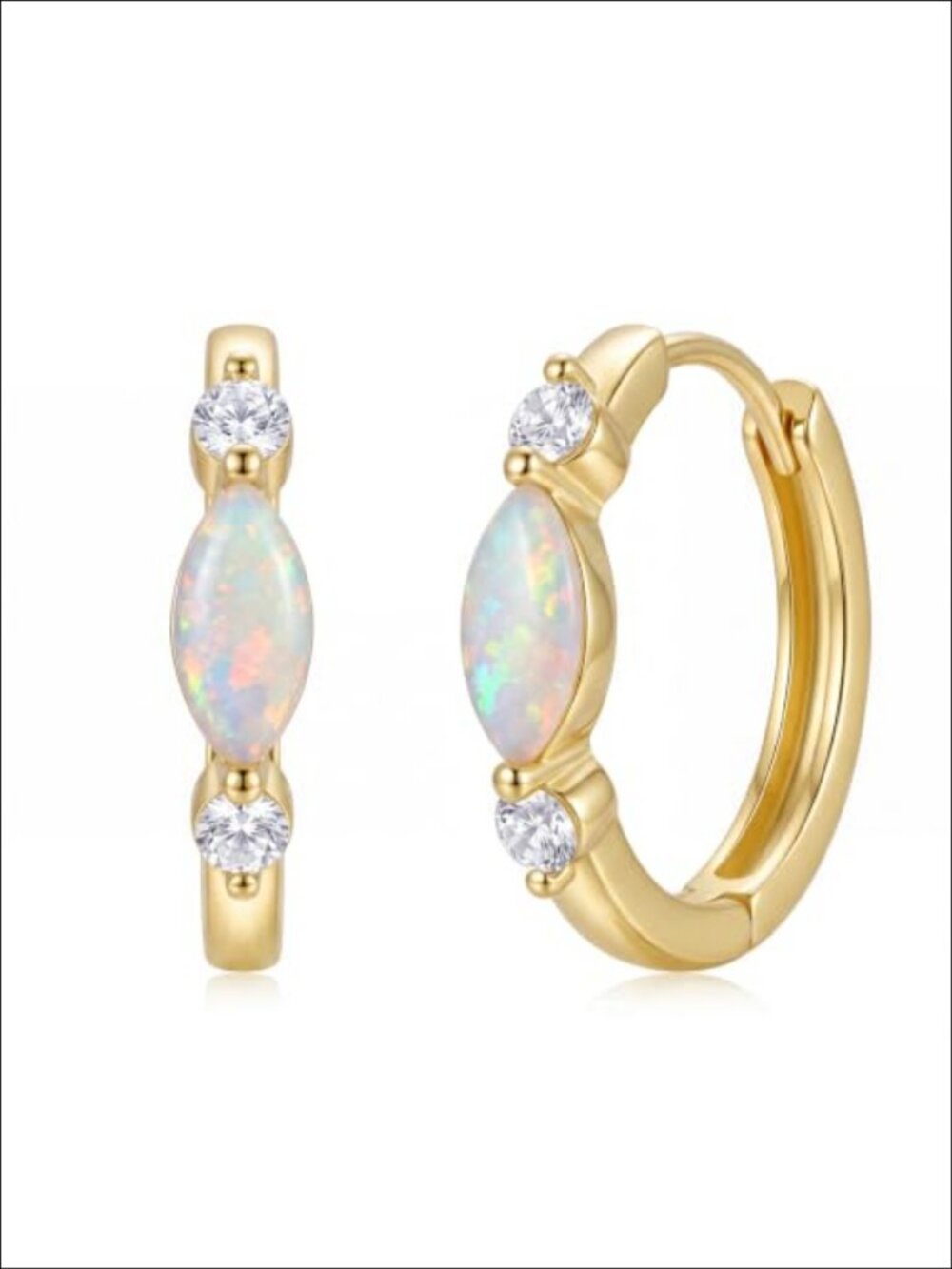 14K Gold Plated Opal Huggie Hoop Earrings Cubic Zirconia